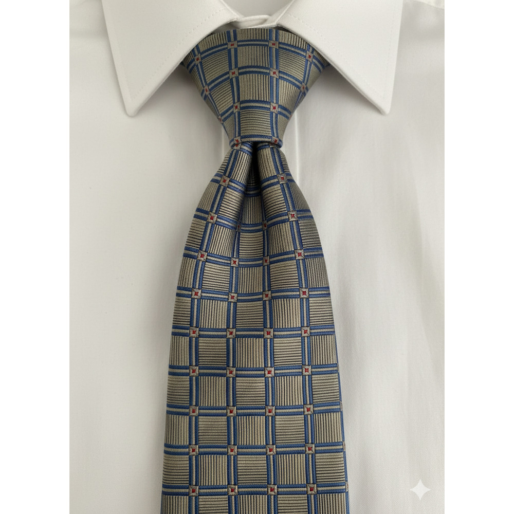 Jos. A. Bank green blue square geometric silk tie - 59"